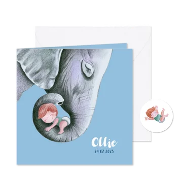 Geboortekaartje olifant met jongetje